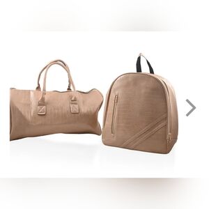 2pcs Light Coffee Faux Leather Embossed Pattern Duffle Bag and Backpack